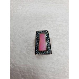 Sterling silver pink shell rhinestone ring